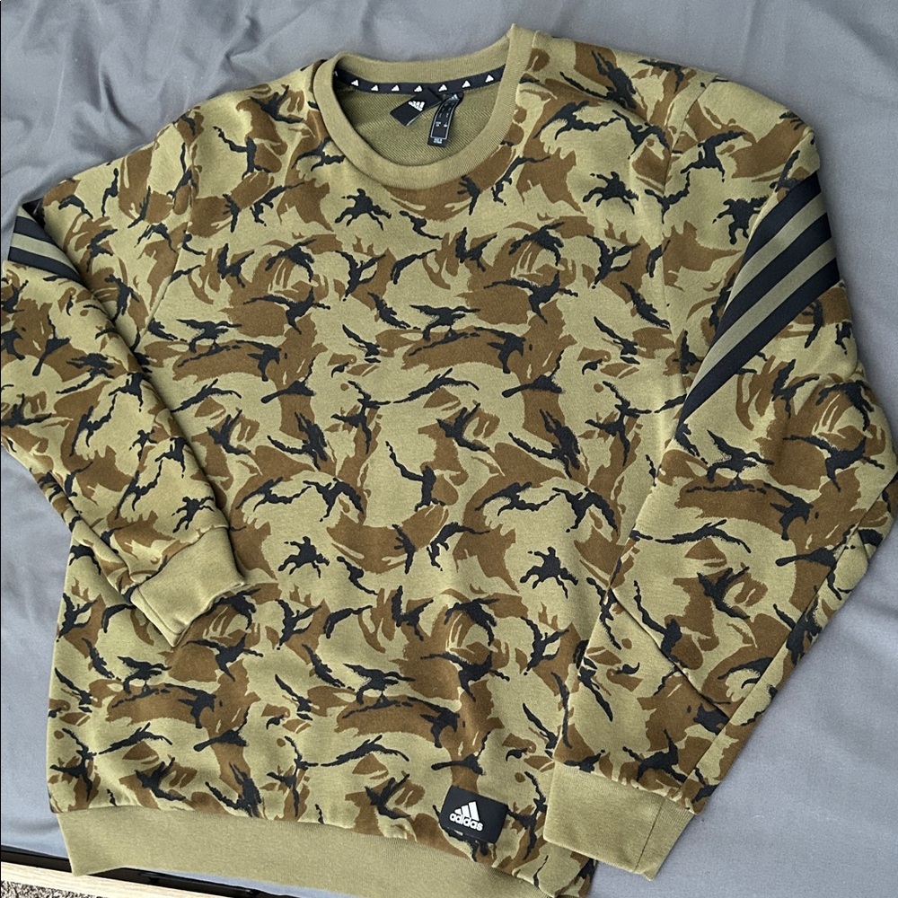 Adidas Men's Camouflage Crewneck Sweater - Olive and Brown